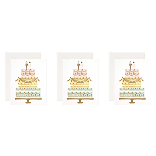 3x Rifle Paper Co 14cm Blank Single Greeting Card w/ Envelope Congrats Wedding Cake