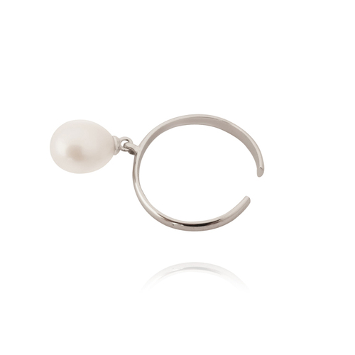 Culturesse Venice Pearl Adjustable 2cm Dangle Ring - Silver