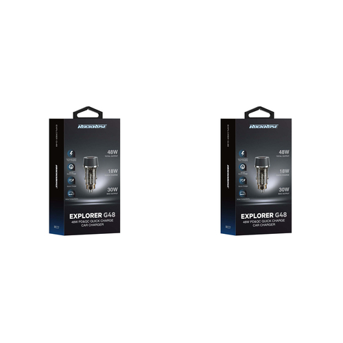 2PK Rockrose Explorer G48 48W Max Dual Port Car Charger - Transparent