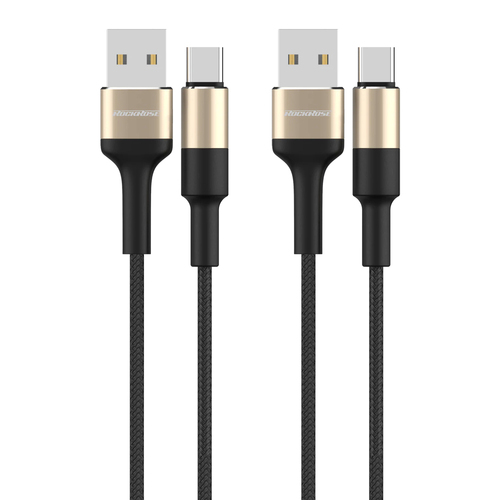 2PK RockRose Acacia AC 1m 2.4A Nylon Braided USB-A to USB-C Charge & Sync Cable