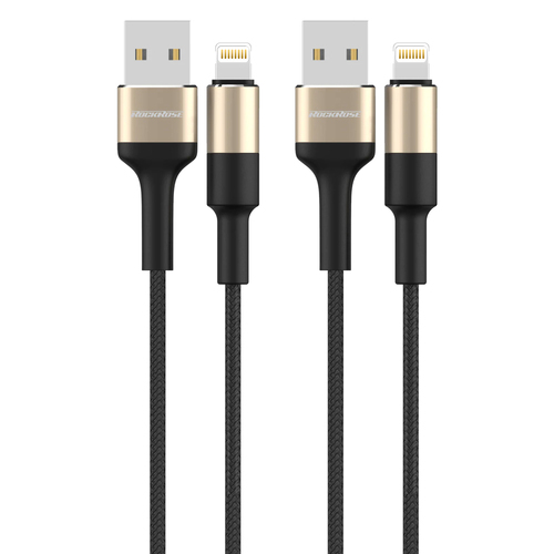 2PK RockRose Acacia AL 1m 2.4A Nylon Braided USB-A Charge & Sync Cable For Apple iPhone