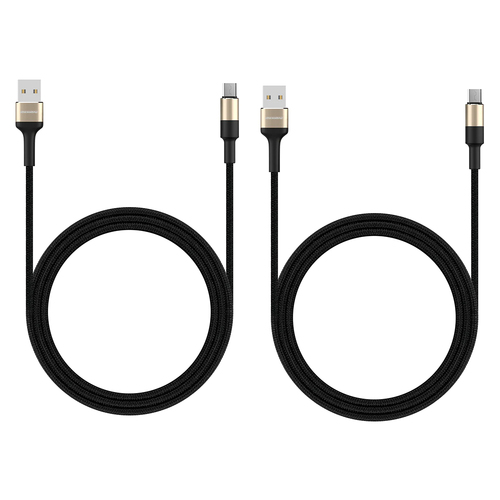 2PK RockRose Acacia AM 1m 2.4A Nylon-Braided USB-A to Micro USB Charge & Sync Cable