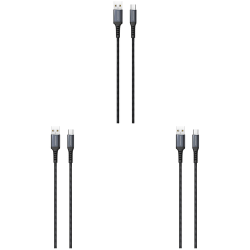 3PK Rockrose Powerline AC 3A USB-C Fast Charge & Data Sync Cable 1M