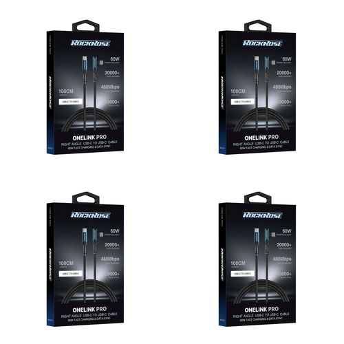 4PK Rockrose OneLink Pro 60W Right Angle USB-C Nylon Braided Cable