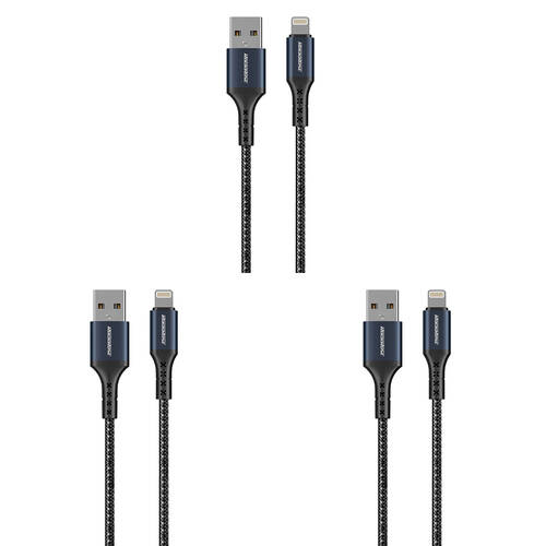 3PK Rockrose Sparta AL Nano USB-A to 8-Pin Fast Charging Cable 50cm