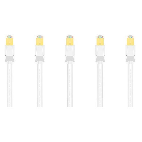 5PK Cruxtec CAT8 SF/FTP Triple Shield PoE Ethernet Cable 30cm - White