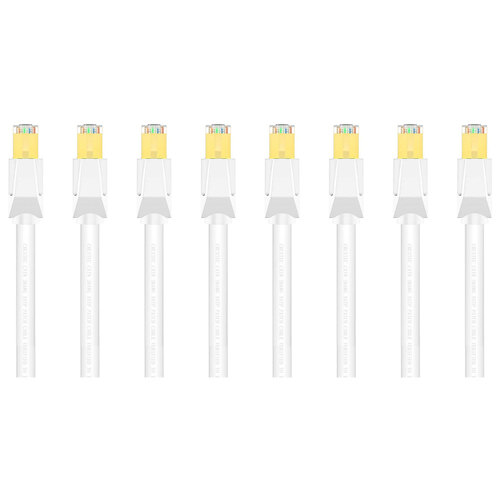 8PK Cruxtec CAT8 SF/FTP Triple Shield PoE Ethernet Cable 50cm - White