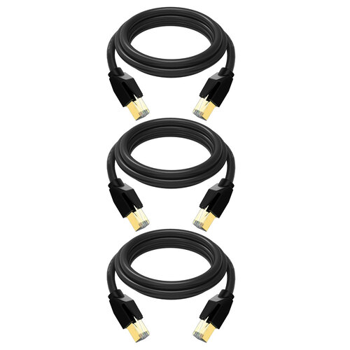 3PK Cruxtec RJ45 LAN CAT8 40GbE 1m Triple Shielding Ethernet Cable - Black
