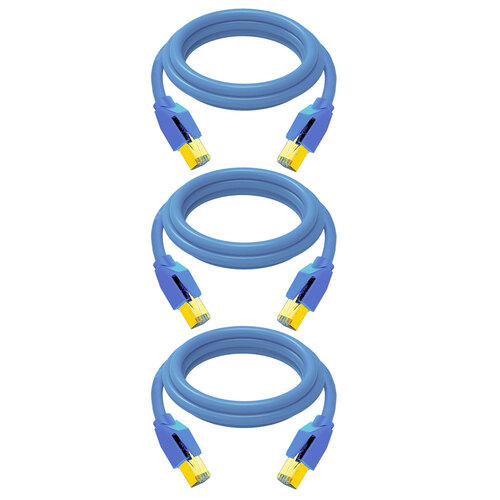 3PK Cruxtec RJ45 LANCAT8 40GbE 1m Triple Shielding Ethernet Cable - Blue