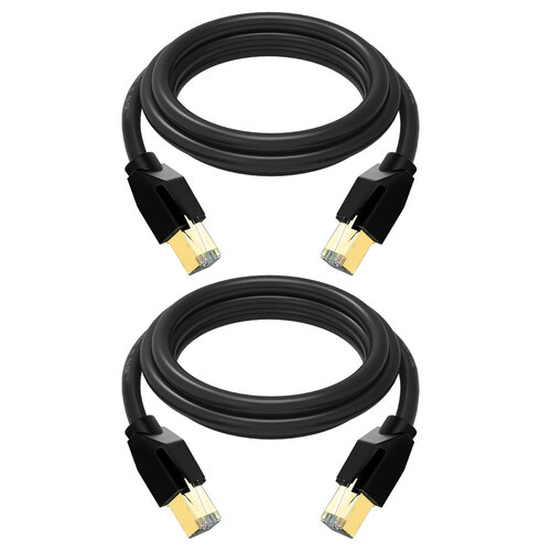 2PK Cruxtec RJ45 LAN CAT8 40GbE 2m Triple Shielding Ethernet Cable - Black