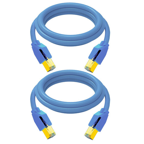 2PK Cruxtec RJ45 LAN CAT8 40GbE 2m Triple Shielding Ethernet Cable - Blue