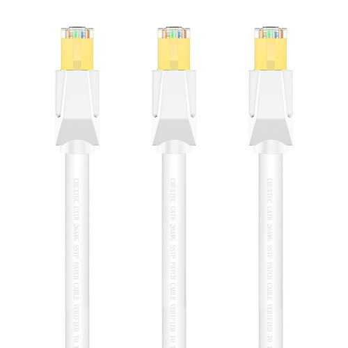 3PK Cruxtec CAT8 SF/FTP Triple Shield PoE Ethernet Cable 2m - White