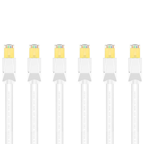6PK Cruxtec CAT8 SF/FTP Triple Shield PoE Ethernet Cable 2m - White