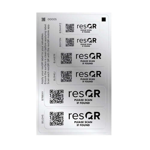6pc resQR Sticker Pack Lost Item Recovery Heavy Duty Stickers with 3 Sizes