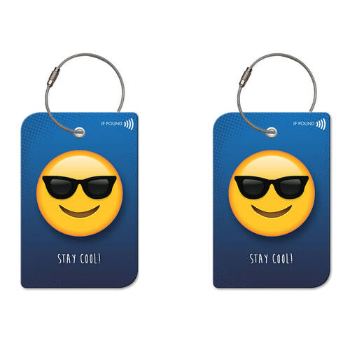 2PK Retreev Emoji Sunglass Travel Bag Smart Tag Luggage Suitcase Name Card w/ QR