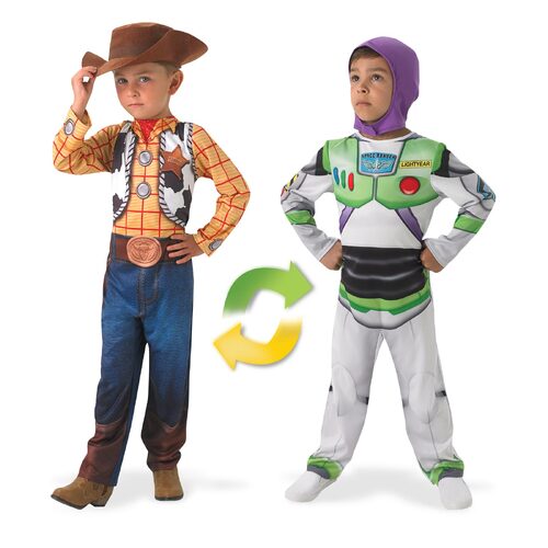 Disney Pixar Buzz To Woody Lightyear Deluxe Reversible Costume 3-5yrs