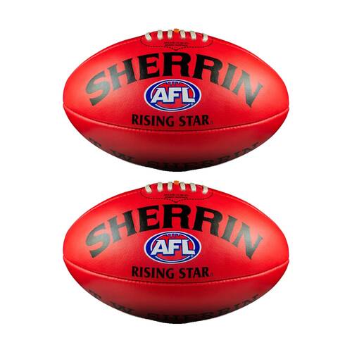 2PK Sherrin AFL Rising Star Split Leather Recreational Football Size 2 Red