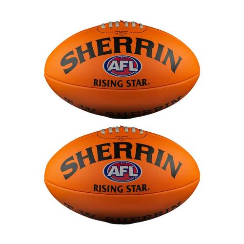 2PK Sherrin AFL Rising Star Split Leather Recreational Football Size 2 Orange