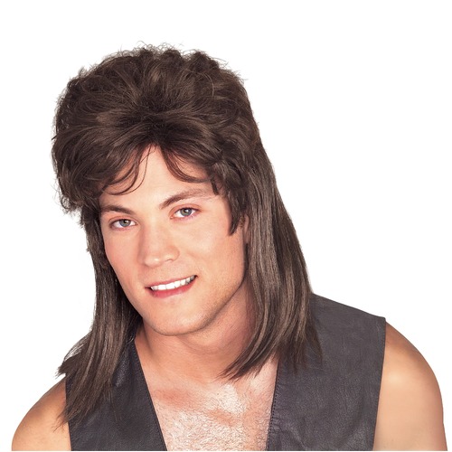 Mullet Brown Long Straight Wig 80s Hair Adult Party Accessory
