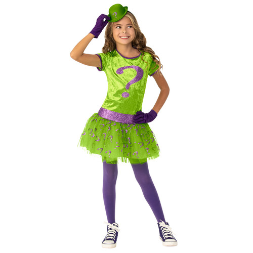 Dc Comics The Riddler Deluxe Tutu Girls Dress Up Costume - Size 3-5 YRS