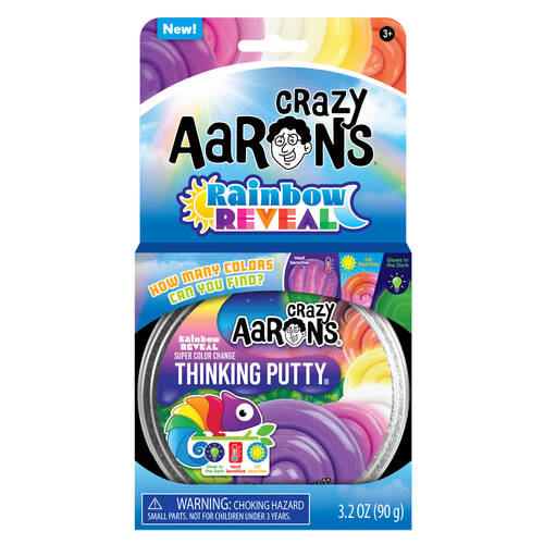 Crazy Aarons Hypercolour Rainbow Reveal Putty 4 Inch Tin Kids Sensory Toy 3y+