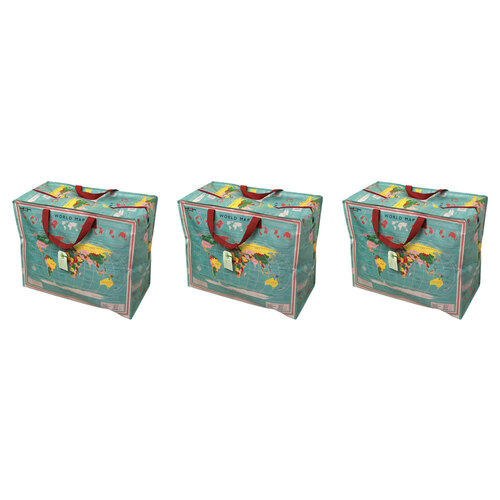 3PK Rex London Jumbo Storage Bag w/ Zip Closure 58x48cm - World Map