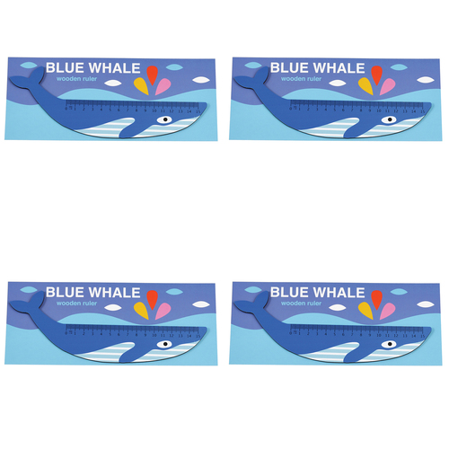 4PK Rex London Kids Wooden Ruler 0-15cm - Blue Whale 3y+