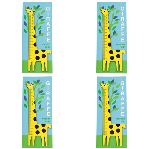 4PK Rex London Kids/Children Wooden Ruler 0-15cm - Yellow Giraffe 3y+