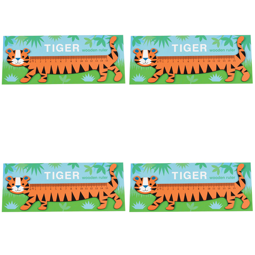 4PK Rex London Kids/Children Wooden Ruler 0-15cm - Tiger 3y+