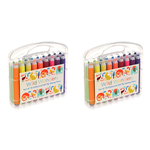2x 18pc Rex London Felt Tip Stamp Pens Art/Craft Kit - Wild Wonders