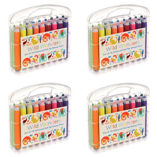 4x 18pc Rex London Felt Tip Stamp Pens Art/Craft Kit - Wild Wonders