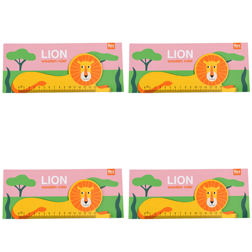 4PK Rex London Kids/Children Wooden Ruler 0-15cm - Lion 3y+