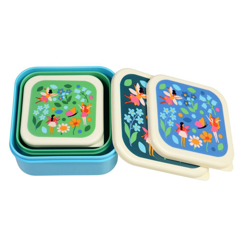 3pc Rex London Kids Plastic Snack Box Square Fairies In The Garden