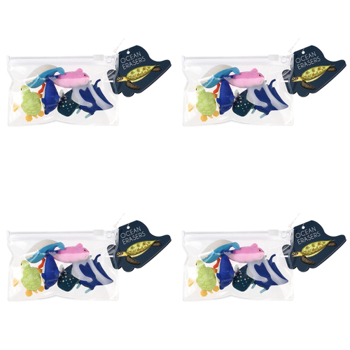 4x 6pc Rex London Pencil Erasers Writing stationery Ocean Animal 3y+