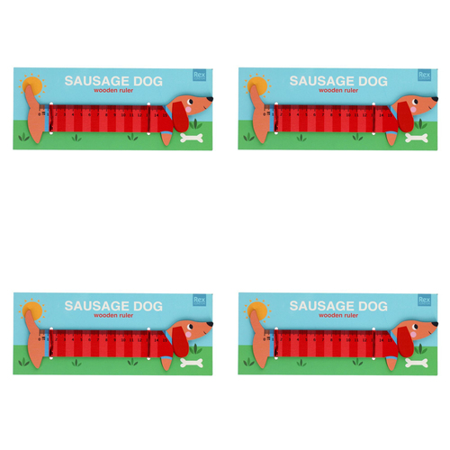 4PK Rex London Kids Wooden Ruler 0-15cm - Sausage Dog 3y+