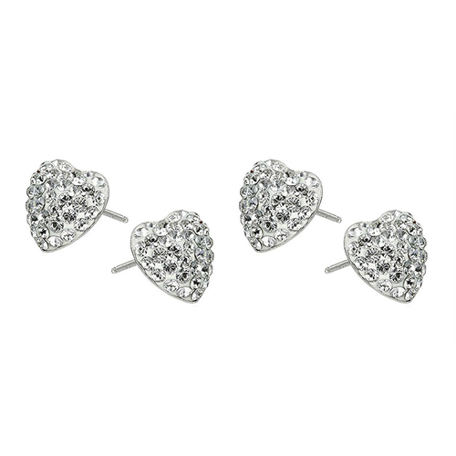 2PK Sterling Silver Heart Earrings w/ Swarovski Crystals