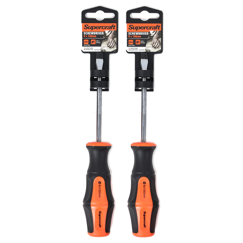 2PK Supercraft CR-V Steel Screwdriver Slotted/Flat Head 6x100mm 