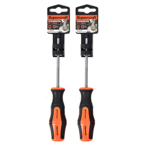 2PK Supercraft CR-V Steel Screwdriver Pozi Head #1 5x100mm 