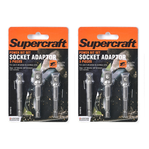 2x 3pc Supercraft 6/9.5/12mm Socket Adaptors Power Drill Bit Set