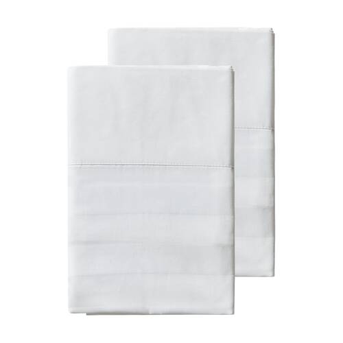 2pc Grosvenor House 500TC Cotton Hotel Stripe Standard Pillowcases White