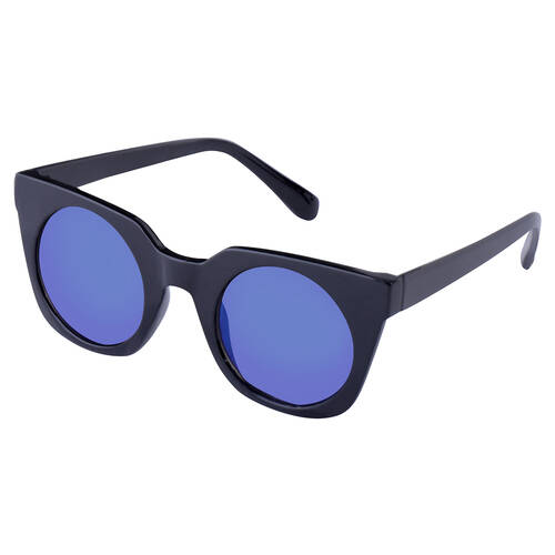Defy Fashion Angular Cateye Sunglasses - Black/Purple Mirror