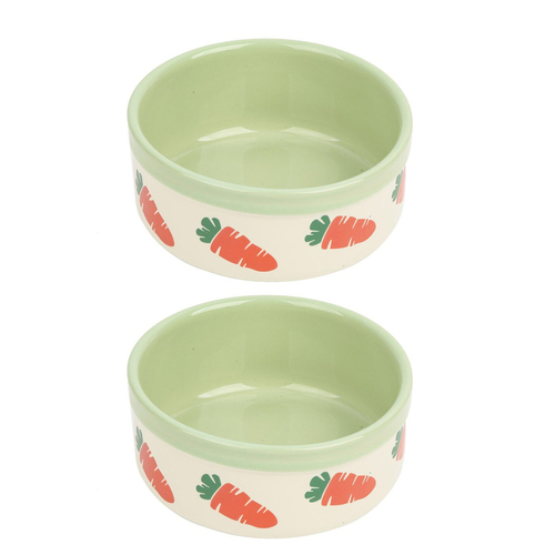 2PK Nature Island Carrot 12.5cm Ceramic Water/Food Feeding Cat/Dog Pet Bowl Green