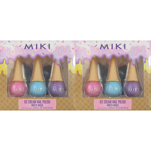 2PK 3pc Miki Water Based Ice Cream Nail Polish 5y+/8mL Multi Coloured