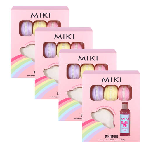 4PK 5pc Miki Kids Bath Time Fun Pack w/ 65g Bathbombs and 60mL Bubbles 3y+
