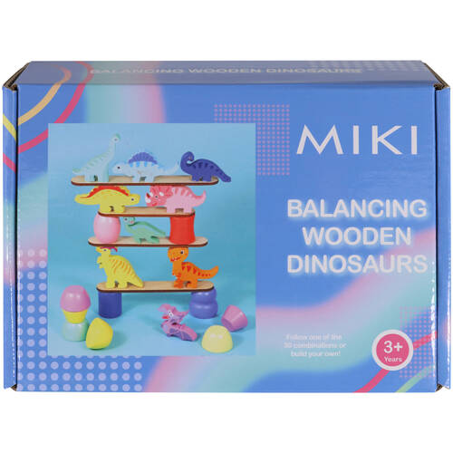 Miki Balancing Wooden Dinosaurs Kids Toy w/ 30 Designs 3y+ Multi Coloured