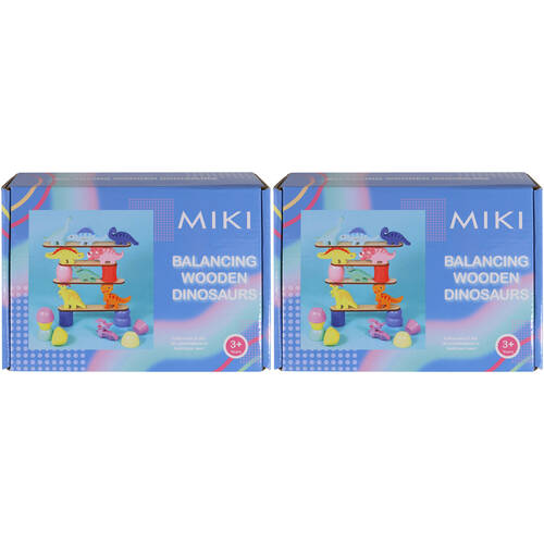 2PK Miki Balancing Wooden Dinosaurs Kids Toy w/ 30 Designs 3y+ Multi Coloured