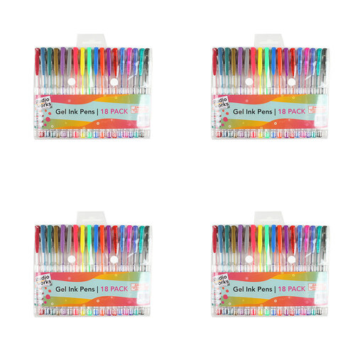4x 18pc Studio Works Gel Ink Pens Assorted Colors 21.5x15.5x1.5cm