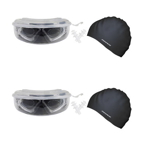 2PK Mirage Lethal Unisex Adult Goggles/Swim Cap/Ear Plugs Swimming Pack Black