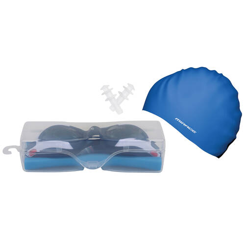 Mirage Unisex Adult Goggles/Swim Cap/Ear Plugs Swimming Pack Blue
