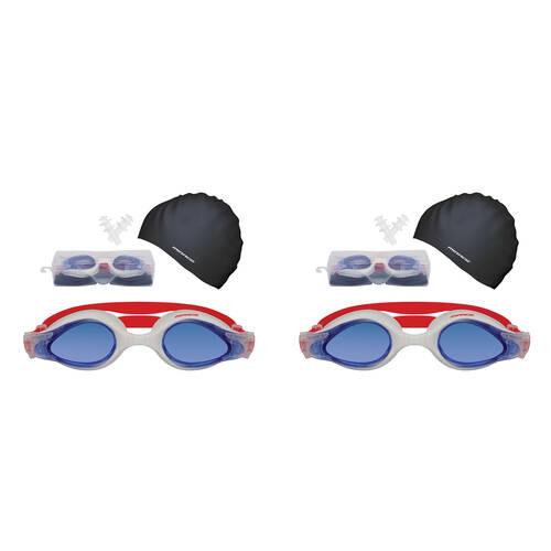2PK Mirage Unisex Adult Goggles/Swim Cap/Ear Plugs Swimming Pack Red